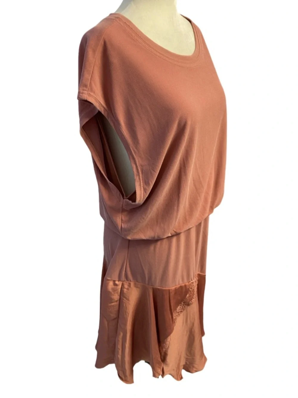 Free People Jazzy Mini Dress Rose Smoke Pink Lace Trim Boho Feminine Size XL - Picture 11 of 17